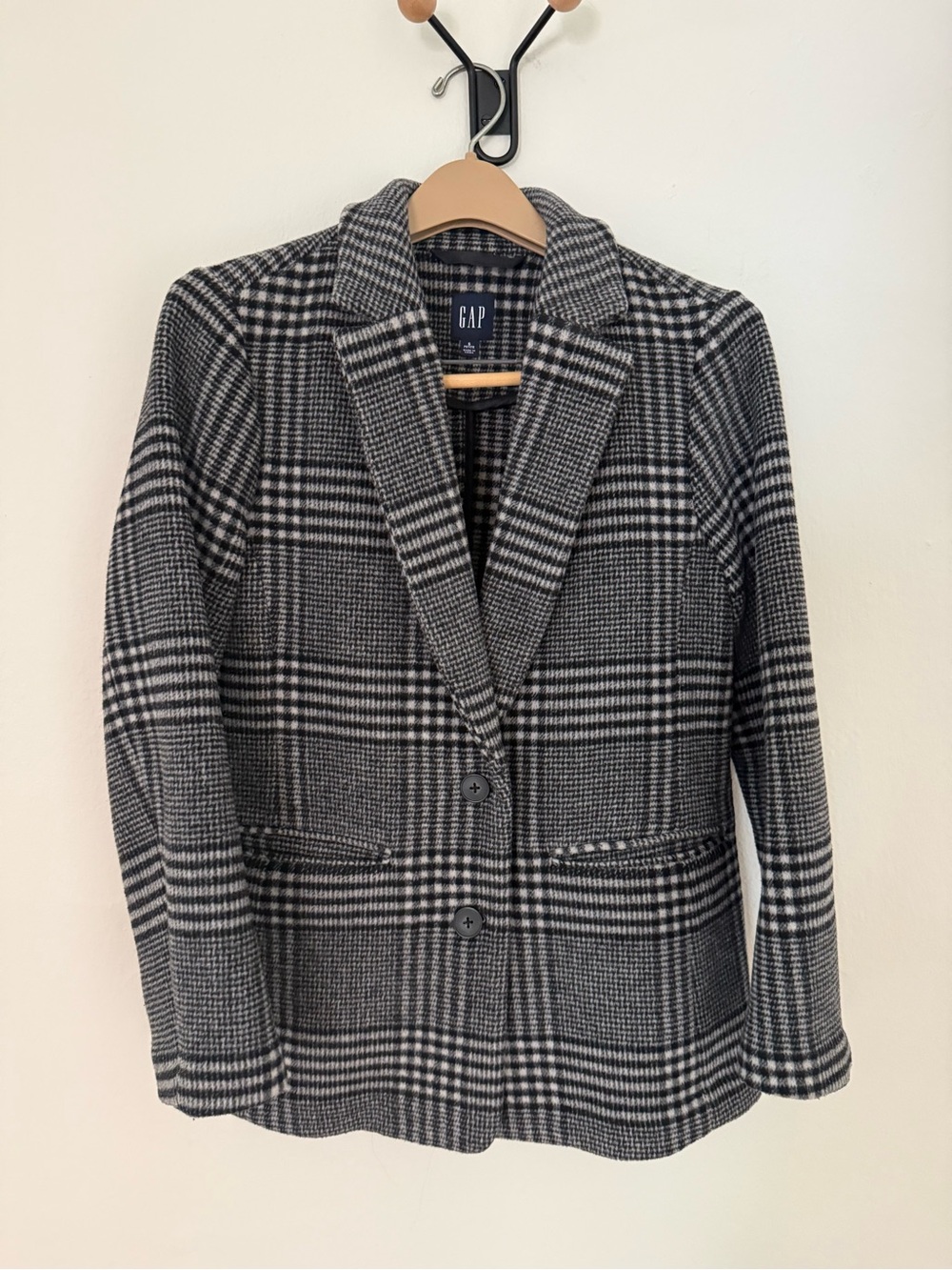 GAP Women's Black & Gray Plaid Wool Blazer